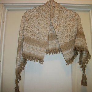 SOFT BROWNS PRINT SHAWL W TASSLES